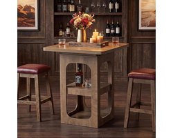 Tribesigns Vierkante Bartafels - 80 x 80 x 90 cm - Vierkant hoge tafel - Voor Keuken, Woonkamer en Kleine Ruimtes - Rustiek Bruin