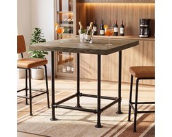 Tribesigns Vierkante Bartafels - 90 x 90 x 90 cm - massief houten Bartafel met metalen frame - Vierkant hoge tafel - Voor Keuken, Woonkamer en Kleine Ruimtes - Rustiek Bruin
