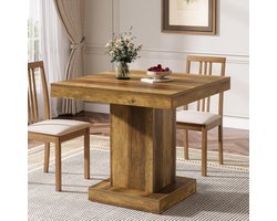 Tribesigns vierkante Ronde Eettafel voor 4 personen - landelijke Eettafel met stevige voet - rustieke Keukentafel - Bruin - 80 x 80 x 75 cm