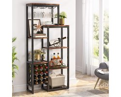 Tribesigns - Wijnrek - 80 x 30 x 175 cm - 5-laags - Industrieel - Wijnrek Metaal - Staand Flessenrek voor 12 flessen - Bruin / Zwart