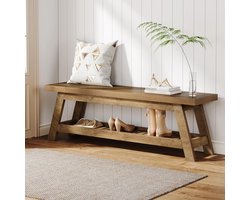 Tribesigns Zitbank met opbergruimte - 140 x 35 x 45 cm - 2-laags Entreebank met schoenenopbergruimte - Houten Poten - Halbank - Lichte Walnoot