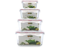 Tribeste GlasLife® Vierkant luchtdichte vierkante glazen bakken (set van 4)