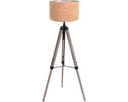Triek 4344ZW Vloerlamp – Eigentijdse Driepoot met Uitschuifbare Hoogte, Kurk en Metaal, Mexlite