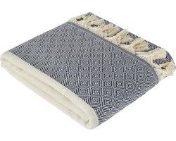 Trimita Geweven Sprei - Grand foulard - Diamond - 100% Katoen - Natural/Marineblauw - 200 x 240 cm
