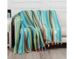 Trimita Harlequin- Bedsprei- Handgeweven 100% Katoen Plaid - Throw Blanket- 200X220 cm-Groen