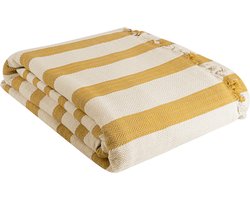 Trimita Sevda - 100% Katoenen Sprei - Plaid Katoen - Fair Trade - deken - 160x220 cm - Mosterd