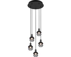 Trio leuchten - LED Hanglamp - Hangverlichting - E14 Fitting - 5-lichts - Rond - Zwart - Aluminium