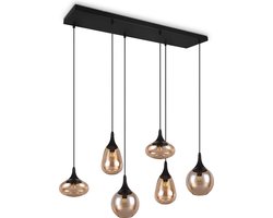 TRIO LUMINA - Hanglamp - Zwart - excl. 6x E14 40W - Aanpasbaar in hoogte - Amber glas