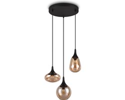TRIO LUMINA - Hanglamp - Zwart mat - excl. 3x E14 10W - Aanpasbaar in hoogte - Amber glas