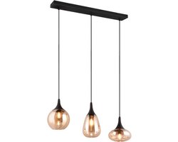 TRIO LUMINA - Hanglamp - Zwart mat - excl. 3x E14 40W - Amber glas