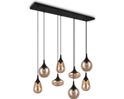 TRIO LUMINA - Hanglamp - Zwart mat - excl. 8x E14 40W - Aanpasbaar in hoogte - Amber glas