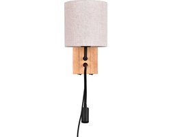 TRIO NILAM Wand lamp met leeslamp - Hout naturel - Ecru kap