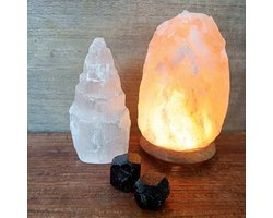 Trio Succes met Zoutlamp, Seleniet en Zwarte Toermalijn - Verlichting - Edelsteen - Bescherming - Zuiverend - Wonen - Decoratie - Kantoor - Interieur