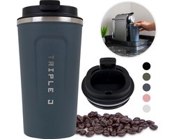 Triple J® Koffiemok To Go 510 ml – Thermosbeker RVS – Koffiebeker voor Onderweg & Auto – Dubbelwandig Isolerend – Anti-Slip – Blauw