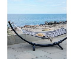 Tripoli hangmat - Grijs/Zwart - Luxe Buitenhangmat met Houten Frame