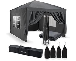 Tristar Partytent 3x4m - Inclusief Set van 4 Zandzakken - PT-7804 + PT-7805 - Easy Up - Met Zijwanden - Waterdicht - inclusief Draagtas - Paviljoen - Opvouwbaar - Antraciet
