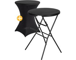 Tristar Statafel - Bartafel - 1 Stuk - 80x110 cm - Opvouwbaar - Partytafel - Metalen Frame - Inclusief Tafelrok - Zwart - TA-0876
