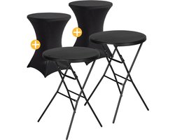 Tristar Statafel - Bartafel - Set van 2 - 80x110 cm - Opvouwbaar - Partytafel - Metalen Frame - Inclusief 2 Tafelrokken - Zwart - TA-0877