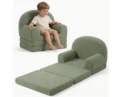 Triumpunpre 2-in-1 Opvouwbare Kindersofa & Lounge Fauteuil - Zachte Teddyfleece Kinderstoel met Verwijderbare Hoes - Semi-Circulair Design - Inklapbare Kinderbank als Loungebank - Groen