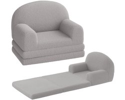 Triumpunpre 2-in-1 Opvouwbare Kindersofa & Lounge Fauteuil - Zachte Teddyfleece Kinderstoel met Verwijderbare Hoes - Semi-Circulair Design - Inklapbare Kinderbank als Loungebank - Grijs