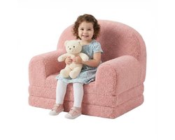 Triumpunpre 2-in-1 Opvouwbare Kindersofa & Lounge Fauteuil - Zachte Teddyfleece Kinderstoel met Verwijderbare Hoes - Semi-Circulair Design - Inklapbare Kinderbank als Loungebank - Wit