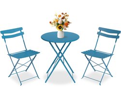 Triumpunpre 3-Delige Bistroset van Staal - Opvouwbaar Tafel en 2 Stoelen voor Tuin, Balkon en Terras - Saffierblauw