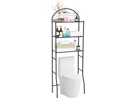 Triumpunpre - 3‑Laags Op‑de‑Toilet Opbergrek - Vrijstaand Badkamer Organisator - Metaal - 170cm Hoog - Zwart