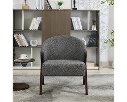 Triumpunpre - Accent Fauteuil - Gestoffeerde Leesstoel Met Houten Walnoot Poten - Relax Fauteuil Voor Woonkamer Slaapkamer Kantoor - Diep Walnoothouten Voet | Linnen | Grijs