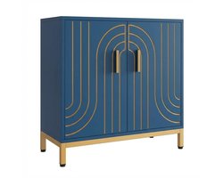 Triumpunpre - Art‑Deco Dressoir Met 2 Deuren - Verstelbare Binnenplank - Voor Hal‑Eetkamer - Blauw‑Goud