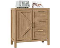Triumpunpre - Buffetkast Met 3 Lades En 1 Deur - Dressoir Met Verstelbaar Binnenblad - Gouden Handgrepen - Voor Eetkamer, Keuken En Entree - 76×40×90cm - Walnoot