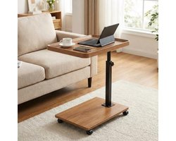 Triumpunpre C-vormige Bijzettafel op Wieltjes - Verrijdbare Laptoptafel - Hoogteverstelbaar & 360° Draaibaar - Houten Bijzettafel met Wieltjes - 40 x 30 x 80 cm - Multifunctionele Salontafel voor Woonkamer, Slaapkamer en Kantoor - Walnoot Kleur