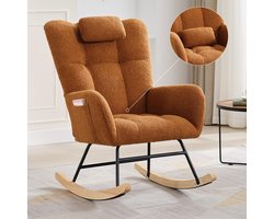 Triumpunpre - Gestoffeerde Schommelstoel - Teddy Fleece Verzachte Wipstoel met Hoog Rugleuning en Zijzak - Teddy Fleece | Bruin