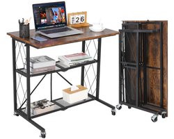 Triumpunpre Inklapbaar Bureau 80x50x75,8 cm - Opvouwbare Laptoptafel met Metaal Frame & MDF Blad - Eenvoudig Opzetten zonder Gereedschap - Compacte Computer Tafel voor Studie, Thuiswerk, Slaapkamer, Balkon - Bruin