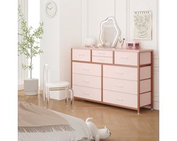 Triumpunpre - Ladekast 10 lades in stof – Metalen frame Houten blad – Met handgrepen – Opbergmeubel – Voor entree, slaapkamer en woonkamer – Roze