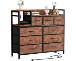 Triumpunpre - Ladekast 9 Lades stoffen kast - ladekast met geïntegreerd oplaadstation - kast voor slaapkamer met planken - Tijgerprint