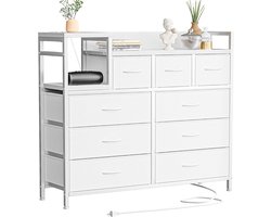 Triumpunpre - Ladekast 9 Lades stoffen kast - ladekast met geïntegreerd oplaadstation - kast voor slaapkamer met planken - Wit