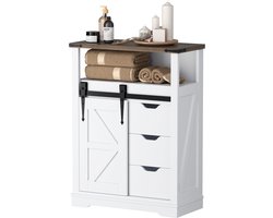 Triumpunpre - Opbergkast Met Schuifbare Schuurdeur En 3 Lades - Vrijstaande Kast Met Verstelbaar Binnenblad - Waterbestendig Dressoir Voor Badkamer, Entree En Keuken - Wit