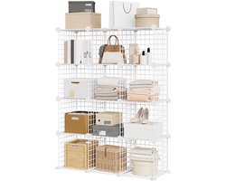 Triumpunpre Opbergrek 12 Vakken – Modulair Grid Rek, Stapelbaar & Ruimtebesparend – voor Schoenen, Kleding, Boeken & Accessoires – Slaapkamer, Hal & Kantoor – 94 x 32 x 125 cm – Wit