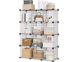 Triumpunpre Opbergrek 12 Vakken – Modulair Grid Rek, Stapelbaar & Ruimtebesparend – voor Schoenen, Kleding, Boeken & Accessoires – Slaapkamer, Hal & Kantoor – 94 x 32 x 125 cm – Grijs