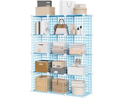 Triumpunpre Opbergrek 12 Vakken – Modulair Grid Rek, Stapelbaar & Ruimtebesparend – voor Schoenen, Kleding, Boeken & Accessoires – Slaapkamer, Hal & Kantoor – 94 x 32 x 125 cm –Blauw