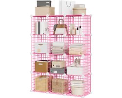 Triumpunpre Opbergrek 12 Vakken – Modulair Grid Rek, Stapelbaar & Ruimtebesparend – voor Schoenen, Kleding, Boeken & Accessoires – Slaapkamer, Hal & Kantoor – 94 x 32 x 125 cm – Roze