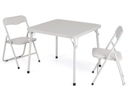Triumpunpre - Opvouwbare Kinder Activiteitentafel & Stoelen Set - PU Leder Zitting - Stevig Stalen Frame - Ruimtebesparend Voor Peuters - 1 Tafel 2 Stoelen - Beige