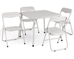 Triumpunpre - Opvouwbare Kinder Activiteitentafel & Stoelen Set - PU Leder Zitting - Stevig Stalen Frame - Ruimtebesparend Voor Peuters - 1 Tafel 4 Stoelen - Beige