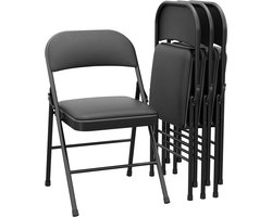 Triumpunpre Opvouwbare Stoelen 4 Stuks - Klapstoelen met PU Kussen, Stalen Frame, Zwart, Stevig & Comfortabel voor Eetkamer, Keuken, Binnen en Buiten