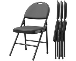 Triumpunpre Opvouwbare Stoelen met Rugleuning - Set van 4 - PU Gevoerde Stoelen - Eetkamer/Bureau/Camping - Inklapbaar - Zwart