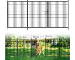 Triumpunpre Set van 5 rechthoekige decoratieve metalen tuinhekpanelen met roestwerende afwerking en poort, dierenafscheiding voor tuin, terras of bloembed - 101,6 cm H x 359,66 cm B