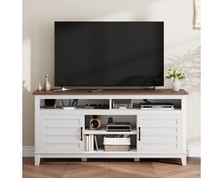 Triumpunpre TV-meubel 160 cm, tv-kast met deuren en verstelbare planken, mediameubel landelijke stijl bruin-wit, voor woonkamer