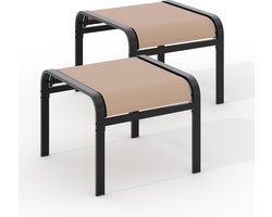 Triumpunpre Voetenbankje voor Buiten - Textiel Voetensteun met Stevig IJzeren Frame voor Tuin, Terras en Balkon - Waterafstotend Ademend Khaki Beige
