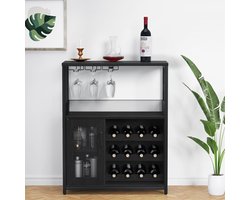 Triumpunpre Wijnkast - Vrijstaande Bar Kast met Wijnrek voor 16 Flessen, Glashouder en Mesh Deur - 72x35x90 cm - Wijnkabinet met Verstelbare Schappen - Retro Stijl Wijnmeubel voor Woonkamer, Keuken, Eetkamer