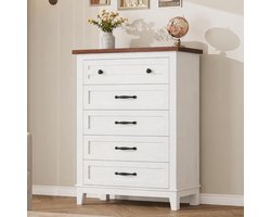 Triumpunpre Witte commode met 5 lades, 105 cm hoog | Vrijstaande houten opbergkast met veel opbergruimte voor slaapkamer en woonkamer, 80 x 40 x 105 cm